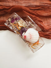 Load image into Gallery viewer, Beachy Shells- Clear Claw Clips Infused with Real Pressed Flowers Cast in Resin. MADE TO ORDER: Choose Your Own Flowers. (Copy)