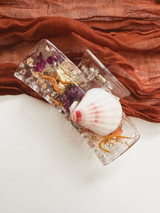 Beachy Shells- Clear Claw Clips Infused with Real Pressed Flowers Cast in Resin. MADE TO ORDER: Choose Your Own Flowers. (Copy)