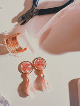 Load image into Gallery viewer, Gold Filled Pink Flower tassel earrings