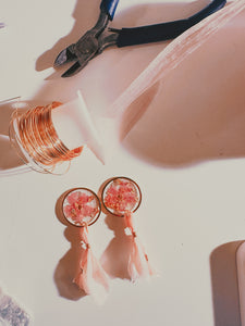 Gold Filled Pink Flower tassel earrings