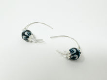 Load image into Gallery viewer, Sterling Silver Hammered blue ceramic Hoops