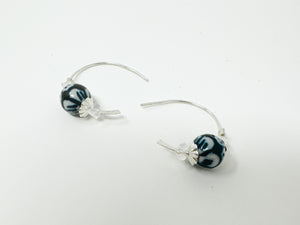 Sterling Silver Hammered blue ceramic Hoops