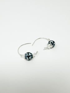 Sterling Silver Hammered blue ceramic Hoops