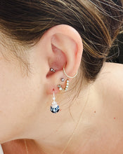 Load image into Gallery viewer, Sterling Silver Hammered blue ceramic Hoops