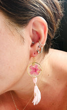 Load image into Gallery viewer, Gold Filled Pink Flower tassel earrings