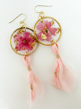 Load image into Gallery viewer, Gold Filled Pink Flower tassel earrings