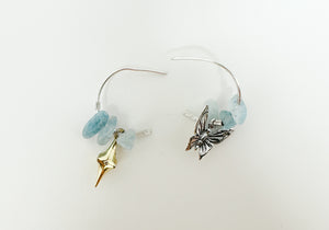 Sterling Silver Hammered Aquamarine cool girl mixed metal hoops