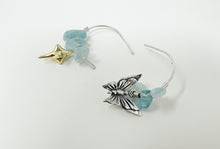 Load image into Gallery viewer, Sterling Silver Hammered Aquamarine cool girl mixed metal hoops