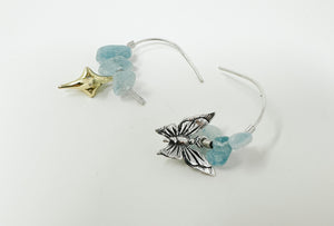 Sterling Silver Hammered Aquamarine cool girl mixed metal hoops
