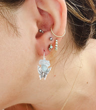Load image into Gallery viewer, Sterling Silver Hammered Aquamarine cool girl mixed metal hoops