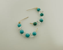 Load image into Gallery viewer, Gold Filled Hammered hoops with turquoise and clear raw cut beads