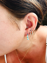 Load image into Gallery viewer, Gold Filled Hammered hoops with turquoise and clear raw cut beads