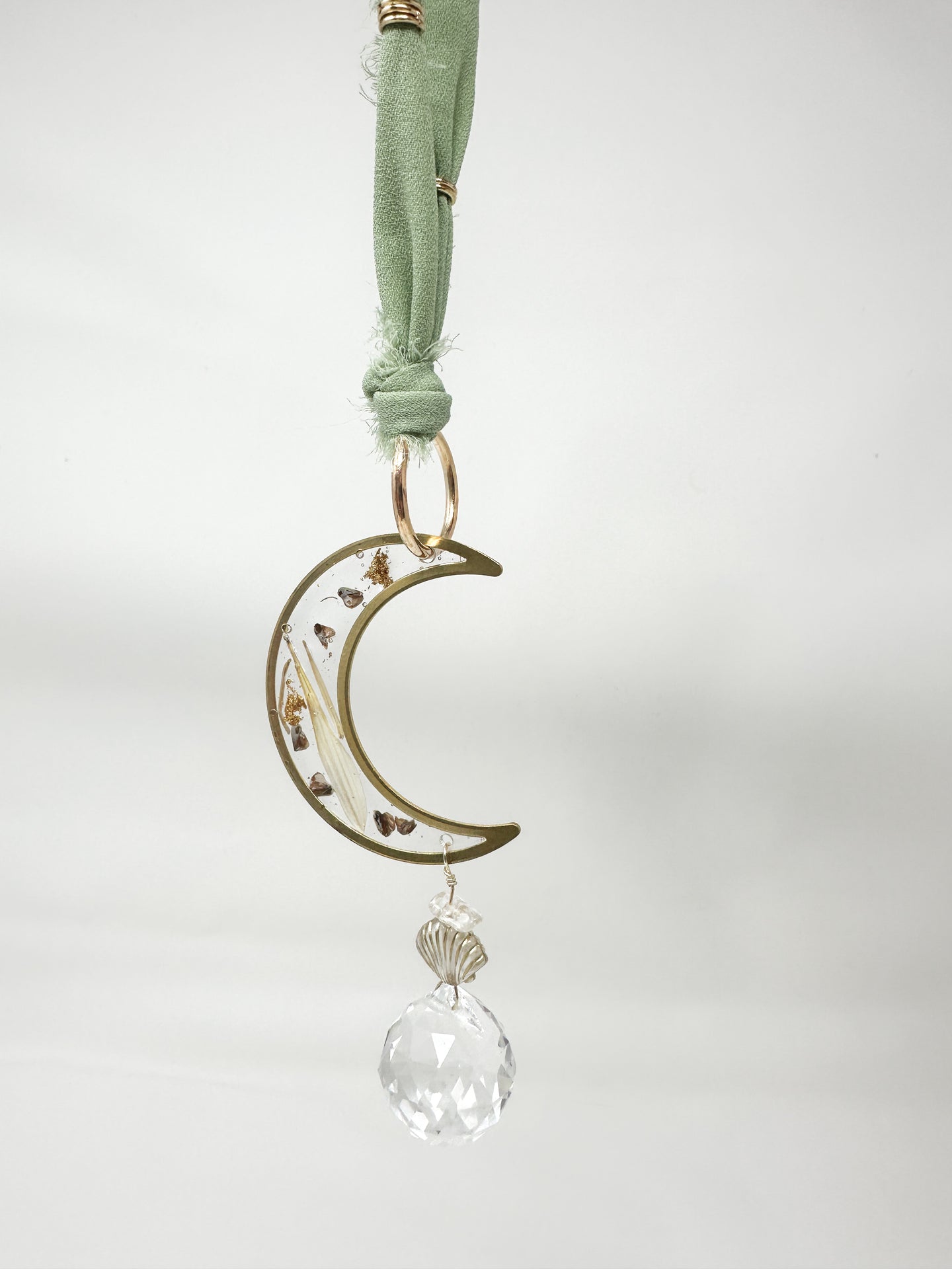 Rearview Mirror Real flower sage green Sun Catcher Accessory