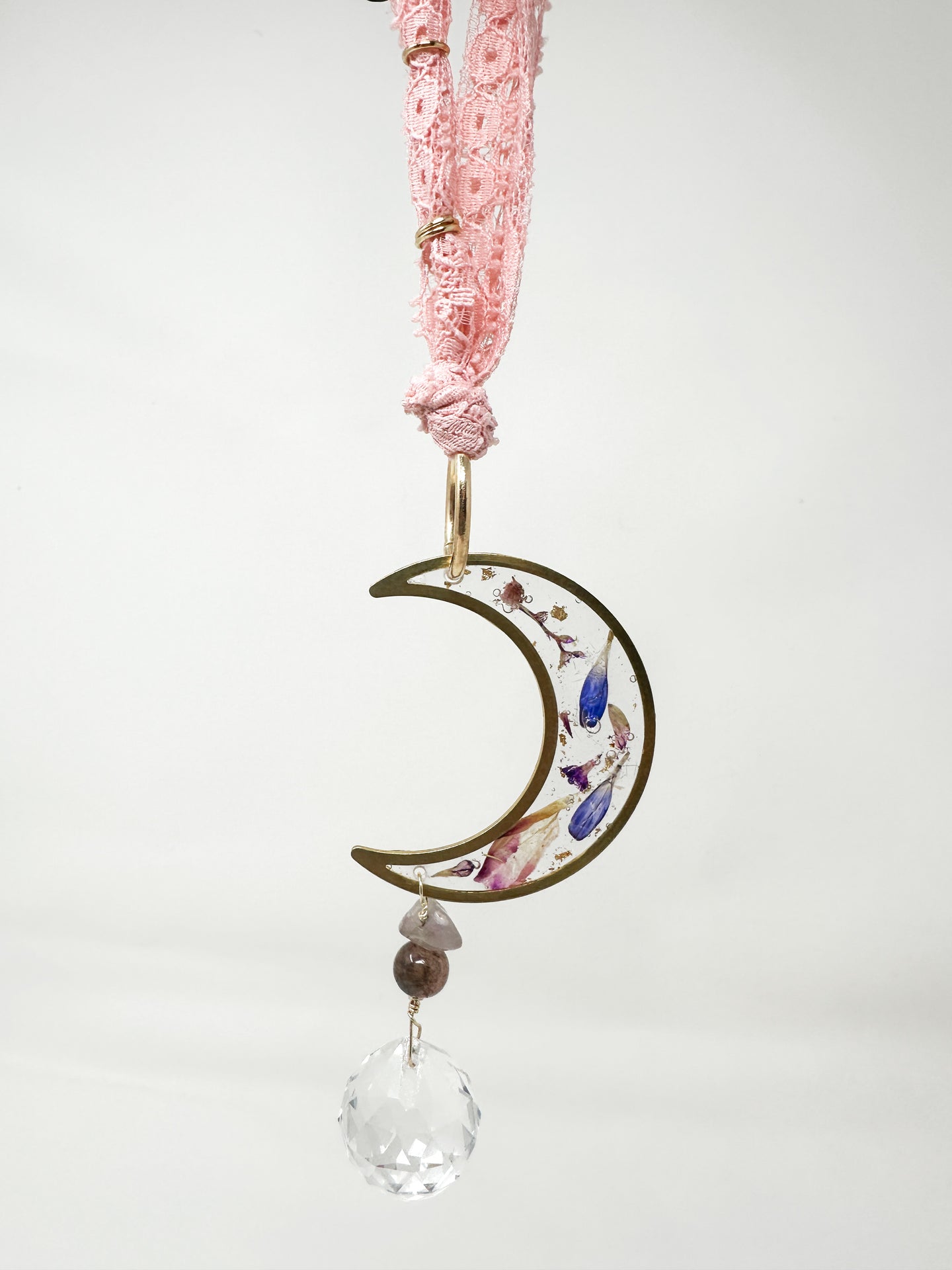 Rearview Mirror Real flower pink lace Sun Catcher Accessory