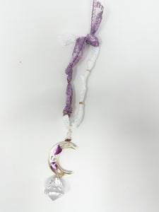 Rearview Mirror Real flower purple and white lace Sun Catcher Accessory