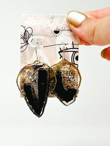 Abalone shells with black agate sterling silver earrings.