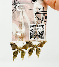 Load image into Gallery viewer, Gold butterfly and quartz stone gold filled earrings.