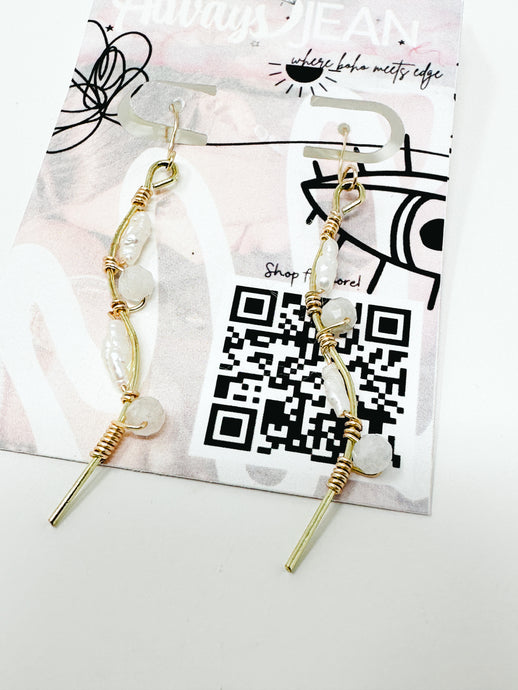 Genuine pearls and quartz stone gold filled earrings.