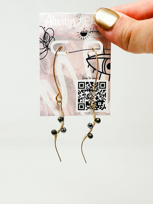 Pyrite and Smokey quartz stone gold filled earrings.