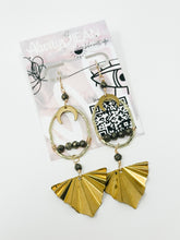 Load image into Gallery viewer, Pyrite and brass charms gold filled earrings.