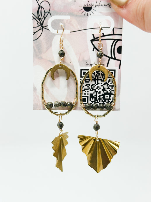 Pyrite and brass charms gold filled earrings.