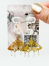 Load image into Gallery viewer, Moon pearl moth charm quartz earrings.