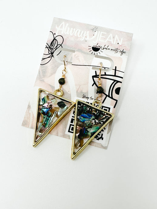Pyrite and abalone shell gold filled earrings.