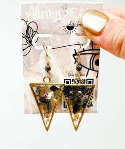 Pyrite and abalone shell gold filled earrings.