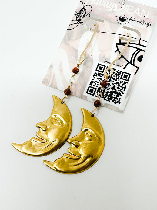 Pyrite brass moon gold filled earrings.