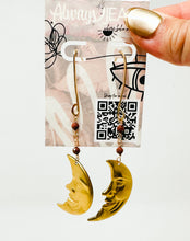 Load image into Gallery viewer, Pyrite brass moon gold filled earrings.