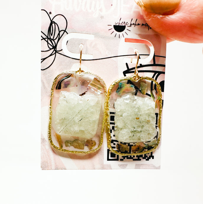 Peridot stone and Abalone shell gold filled earrings