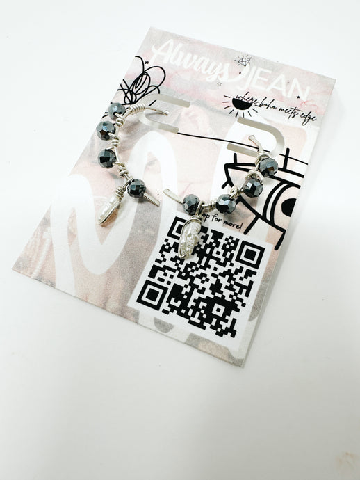 Smokey Quartz and genuine pearl sterling silver hoops.