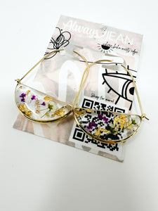 Purple flower gold hoops