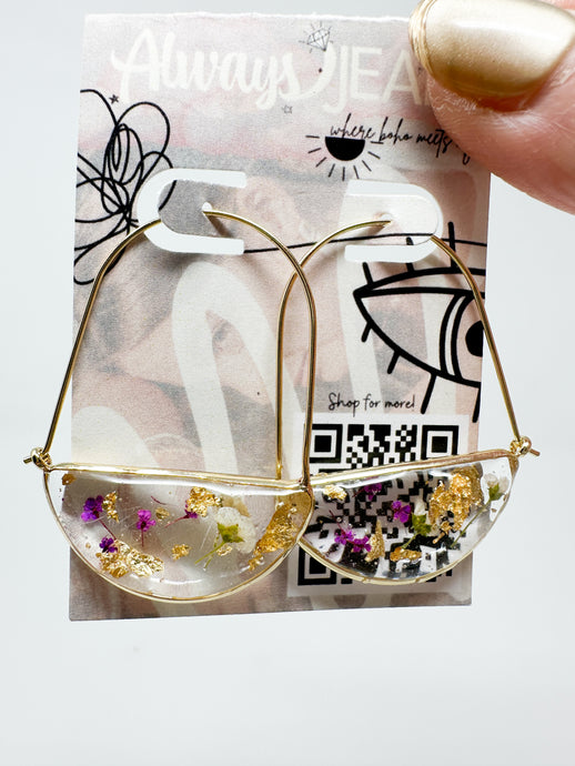 Purple flower gold hoops