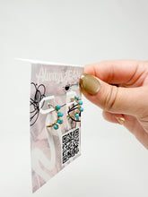 Load image into Gallery viewer, Mini gold turquoise hoops