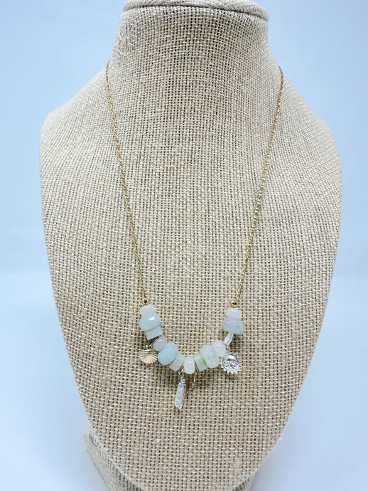 Gold Filled Chain with aquamaine stones and charms