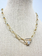 Load image into Gallery viewer, Paper clip necklace with genuine pearl and heart clasp