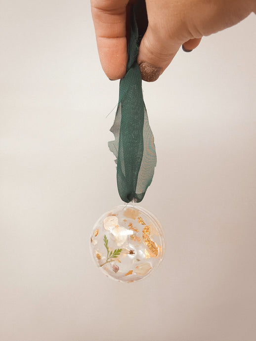 Pressed flower resin ball ornament