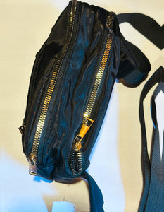 Black belt bag with fun patches including tiger, butterflies, bows etc...