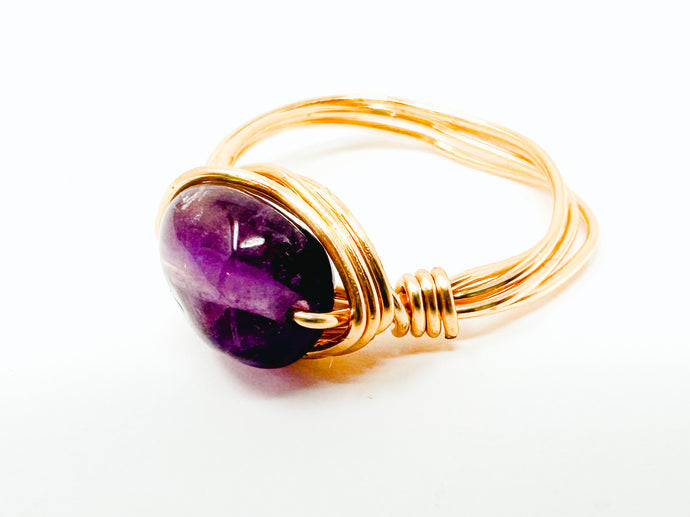 Amethyst Stone Gold Wire Ring