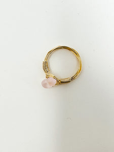 Pink SeaGlass Stone Gold Wire Ring