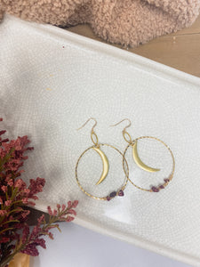 Garnet Moon Hoops   - 14k Earring Hooks.