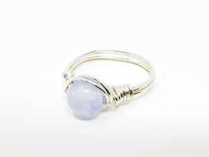 Lavender Glass Bead Silver Wire Ring