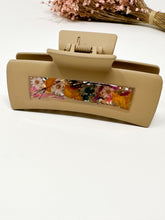 Load image into Gallery viewer, Tan Claw Clip with Multicolored Flowers