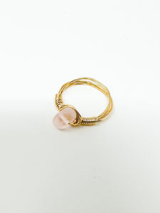 Transparent Pink SeaGlass Gold Wire Ring