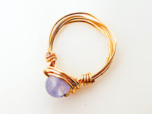 Load image into Gallery viewer, Lavender Glass Bead Gold Wire Ring
