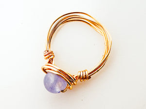 Lavender Glass Bead Gold Wire Ring