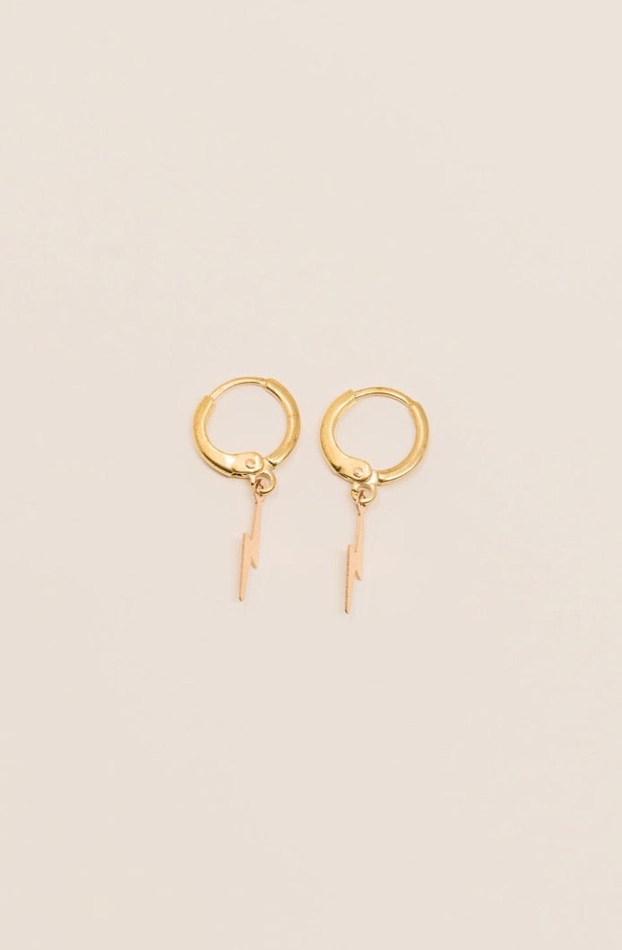 Gold Lightening bolt mini hoops