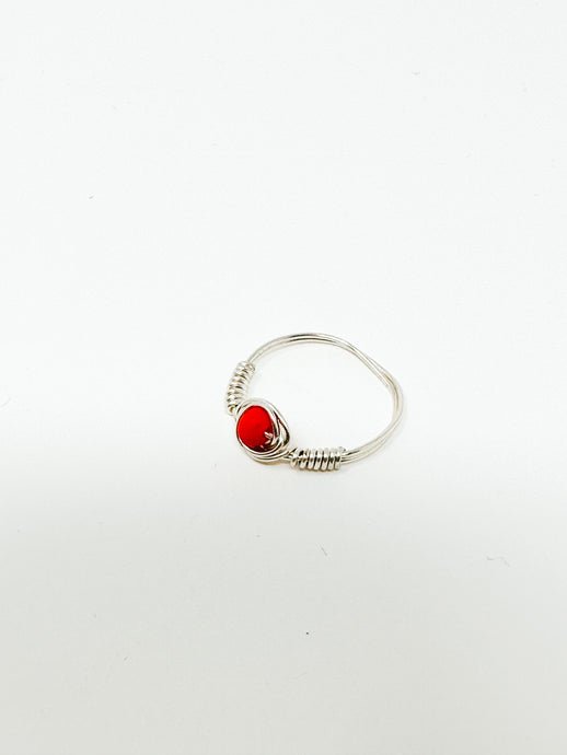 Mini Red Stone Silver Wire Ring