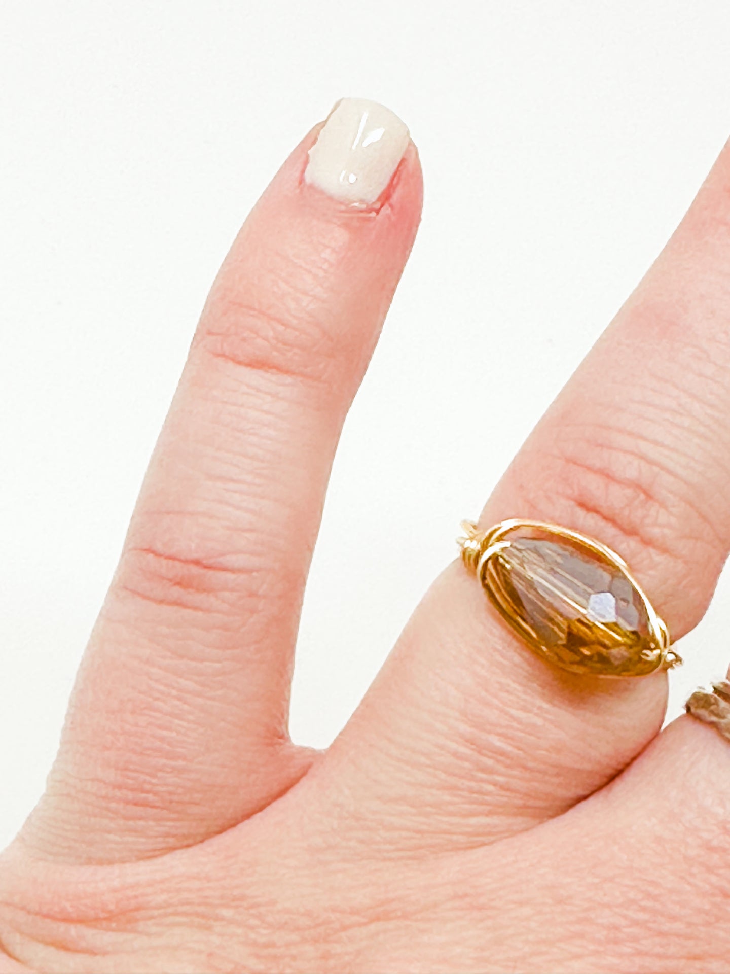 Chandelier Style Glass Bead Gold Wire Ring